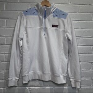 Vineyard Vines Classic Whale Embroidered Oxford Shep Shirt 1/4 Zip Size XS